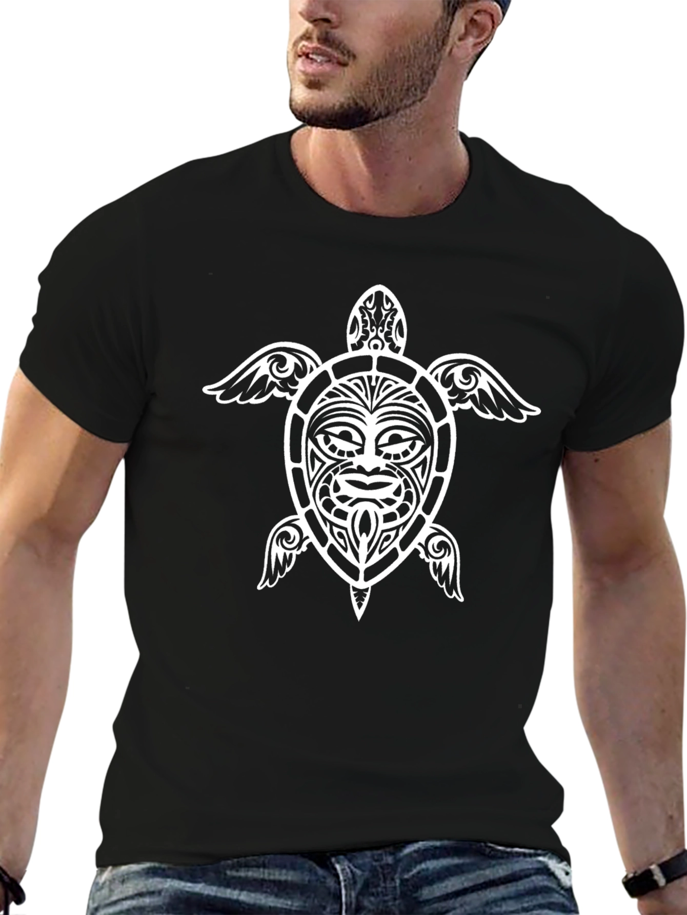 Black Tribal Turtle Graphic Tee - Soft Black Cotton view 6