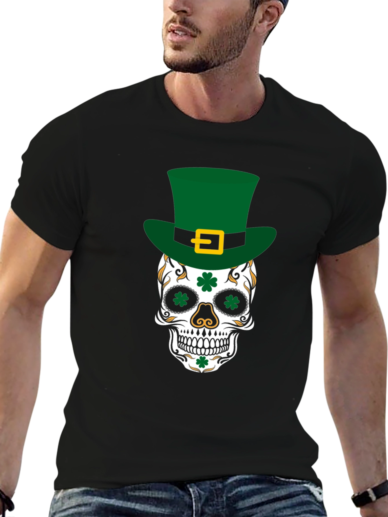 Black Lucky Skull St. Patrick's Day T-Shirt view 6