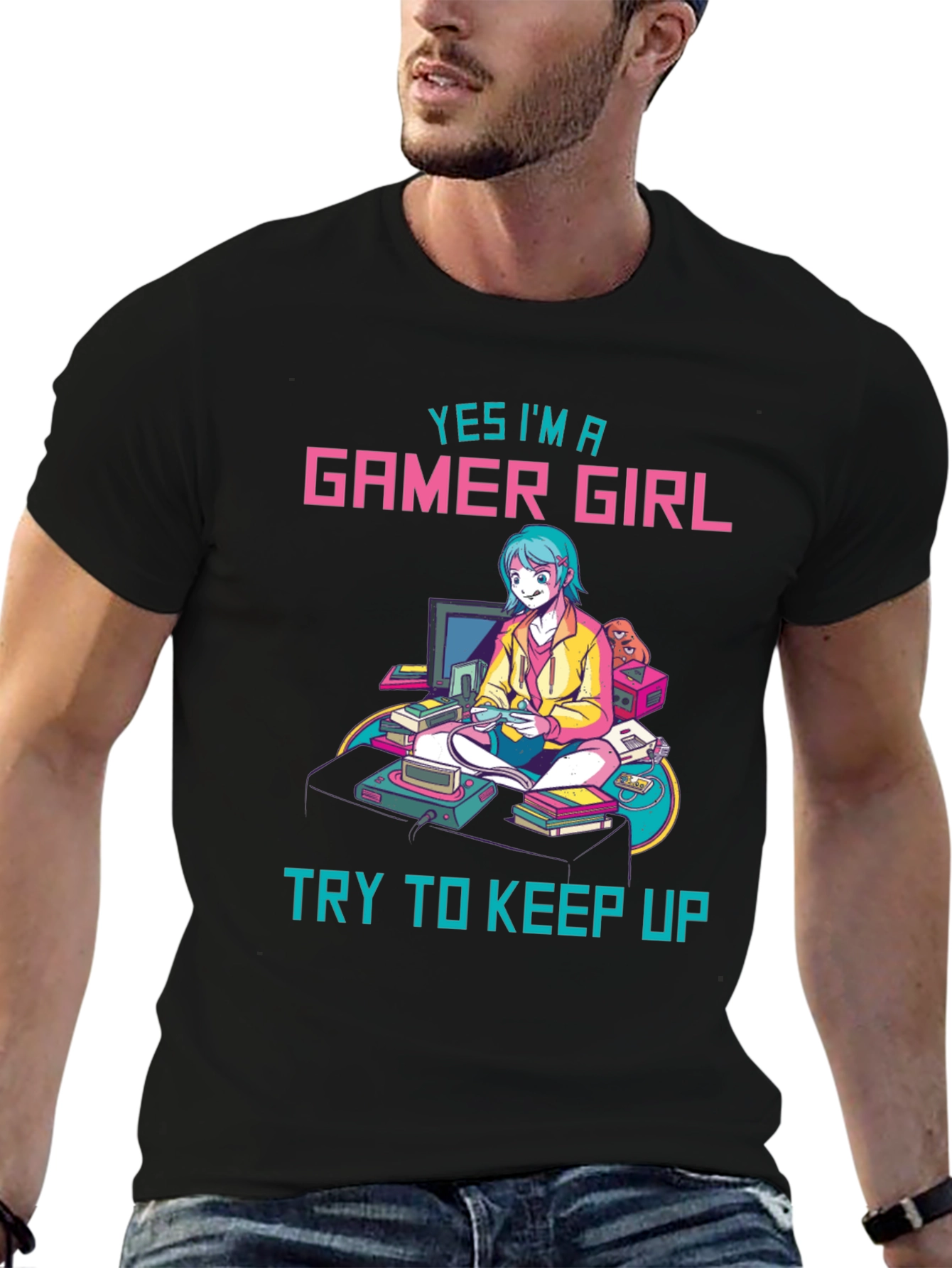 Black Gamer Girl Graphic Tee - Yes I'm A Gamer Girl - Keep Up view 6