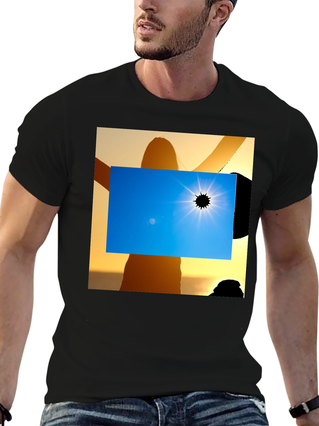 Black Solar Eclipse Graphic Tee - Black Cotton Shirt view 6