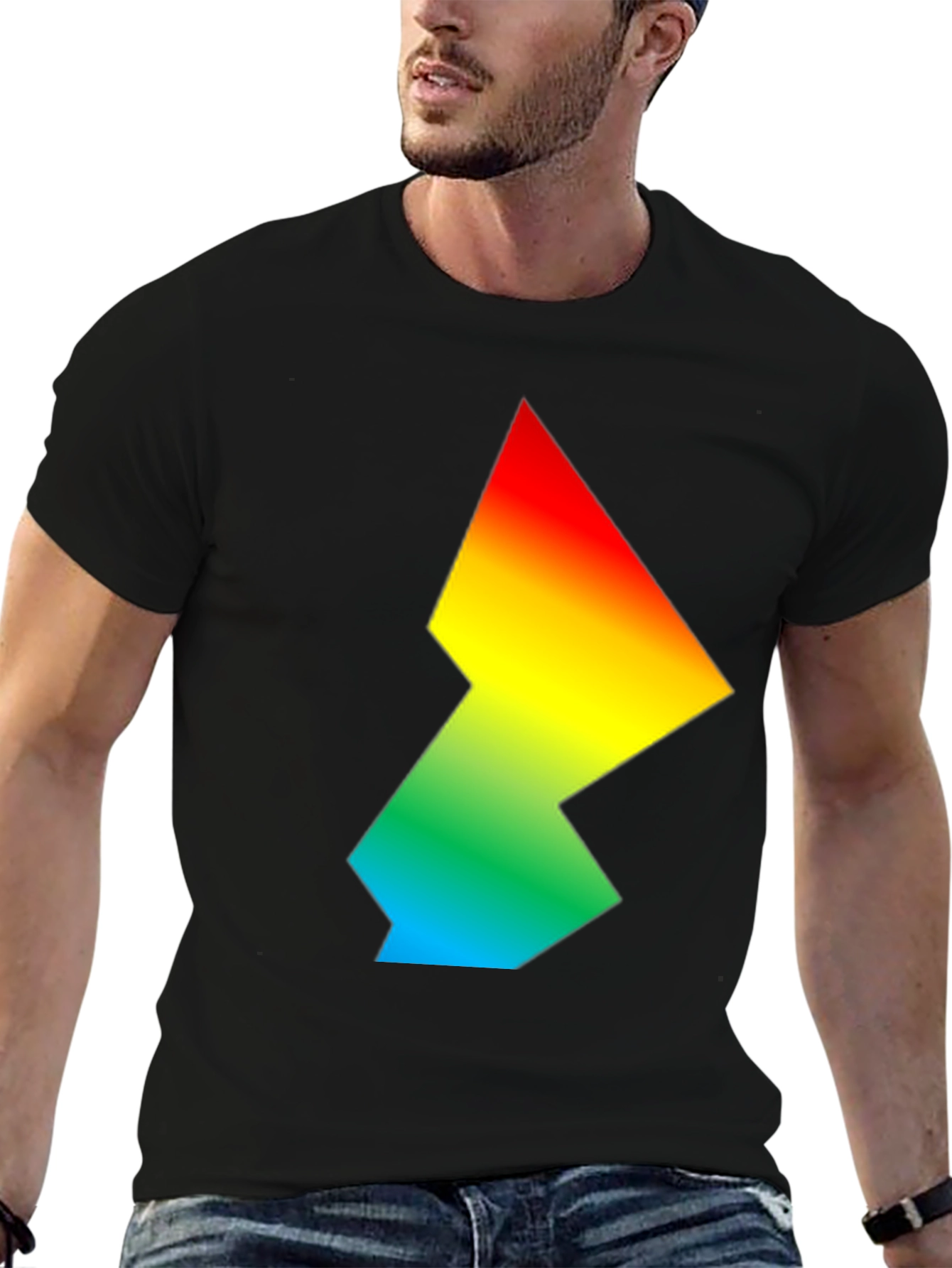 Black Rainbow Gradient Geometric Graphic Tee view 6