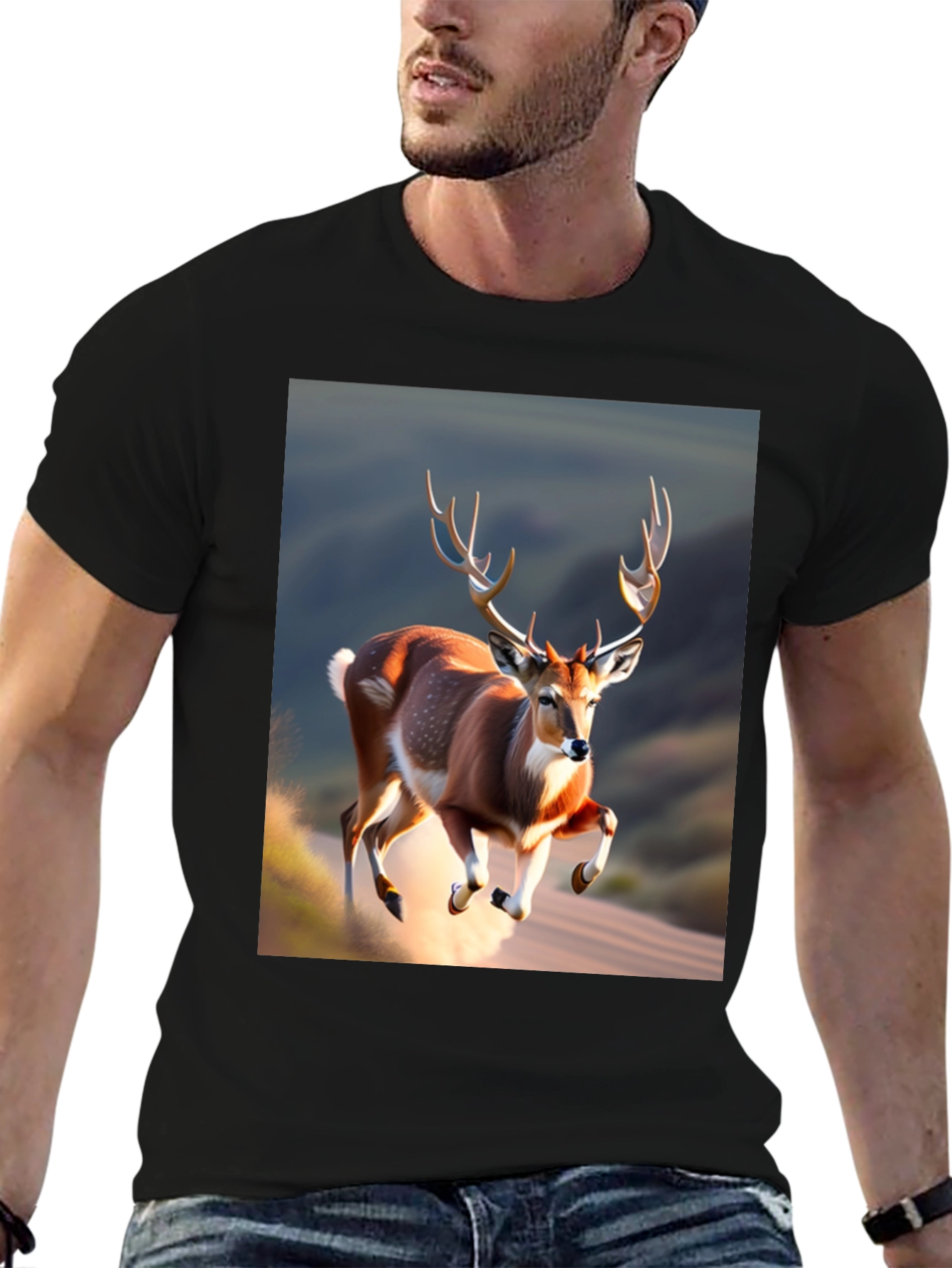 Black Deer Graphic Black T-Shirt view 6