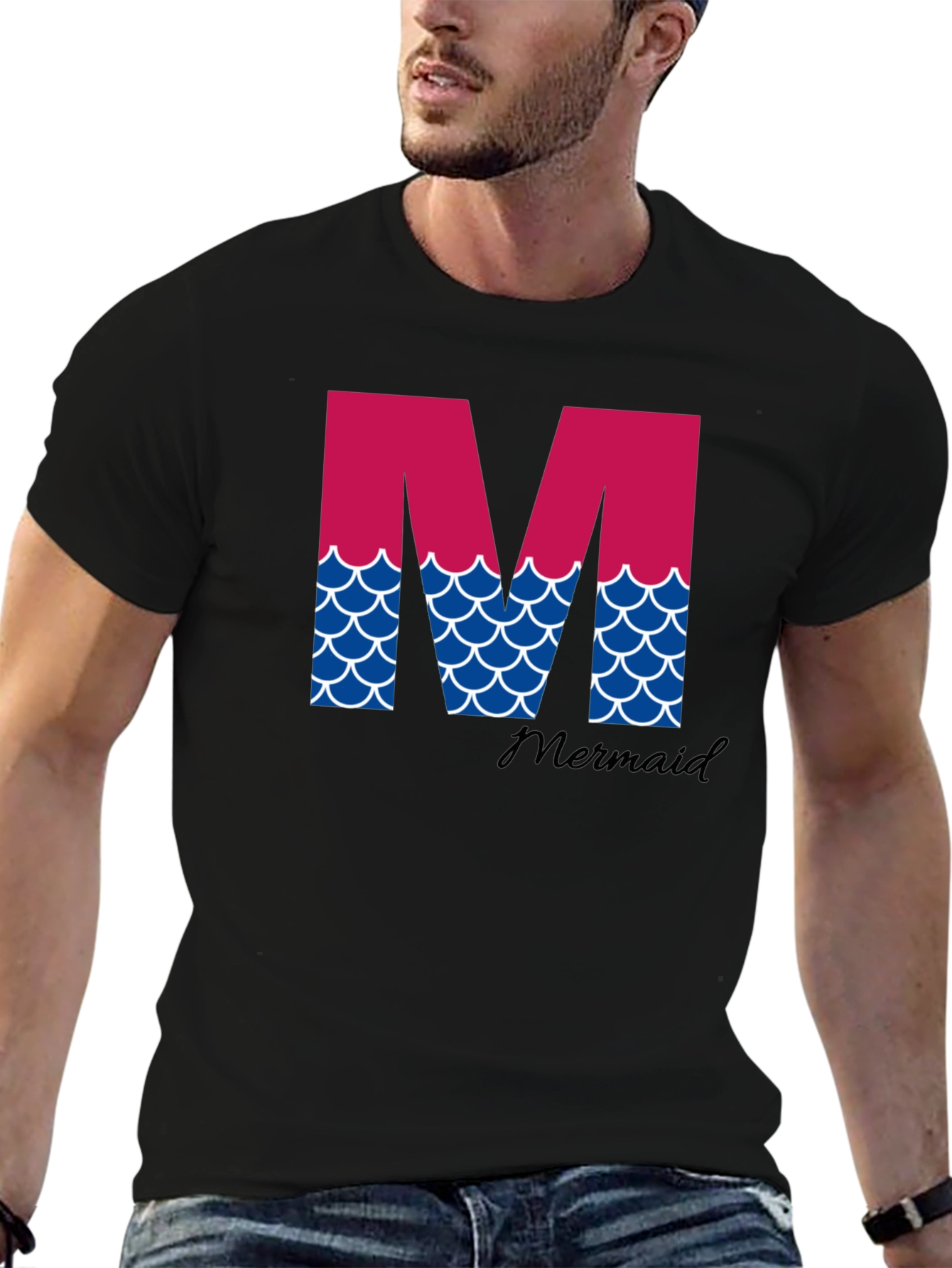 Black Mermaid Initial 'M' T-Shirt view 6