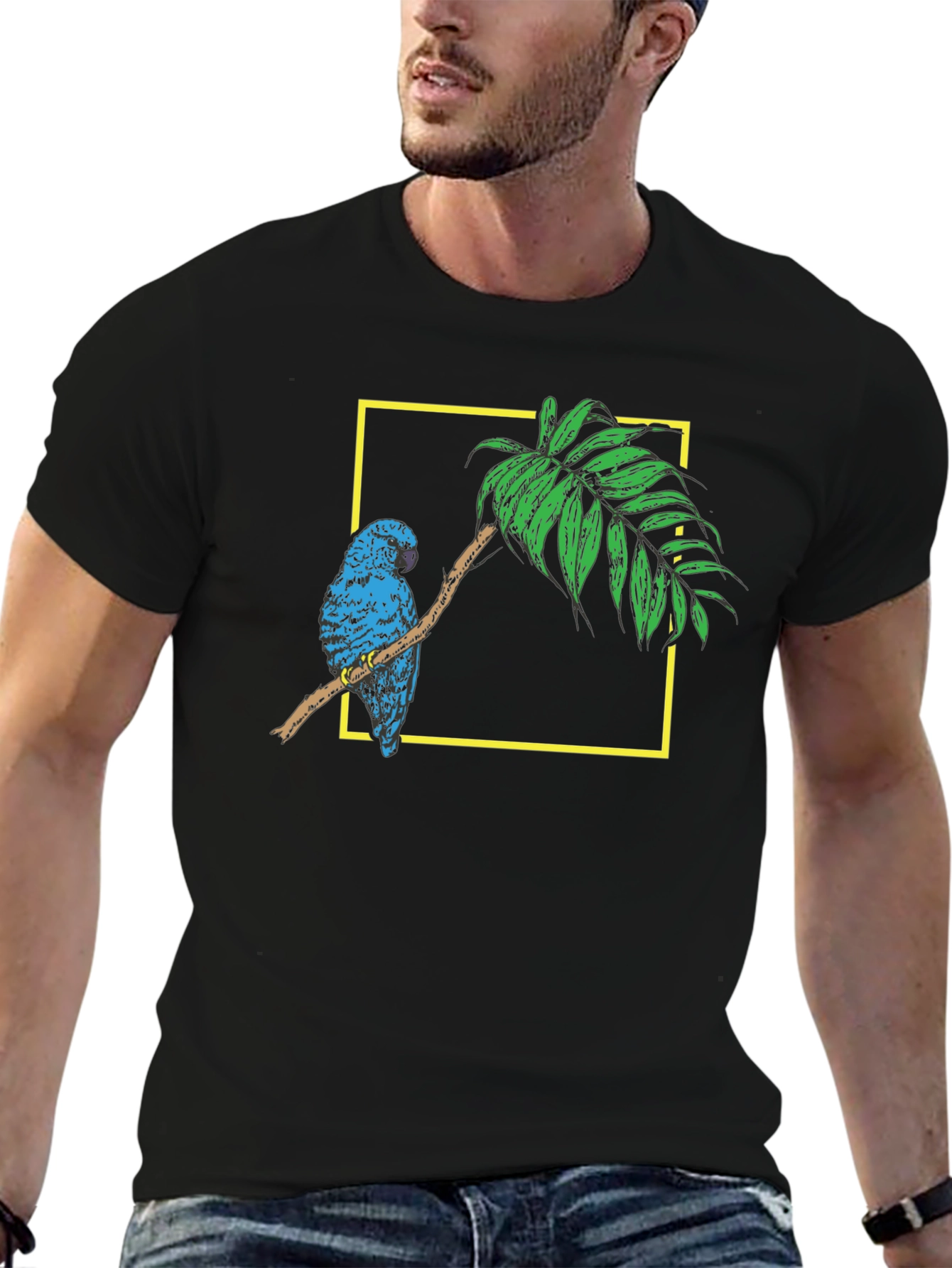 Black Parrot on Branch Black Graphic Tee view 6