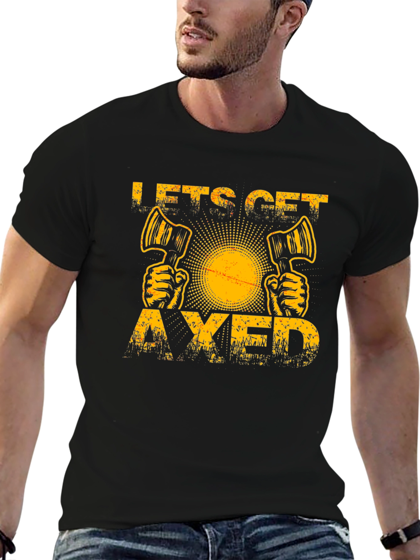 Black Let's Get Axed Funny Lumberjack T-Shirt view 6