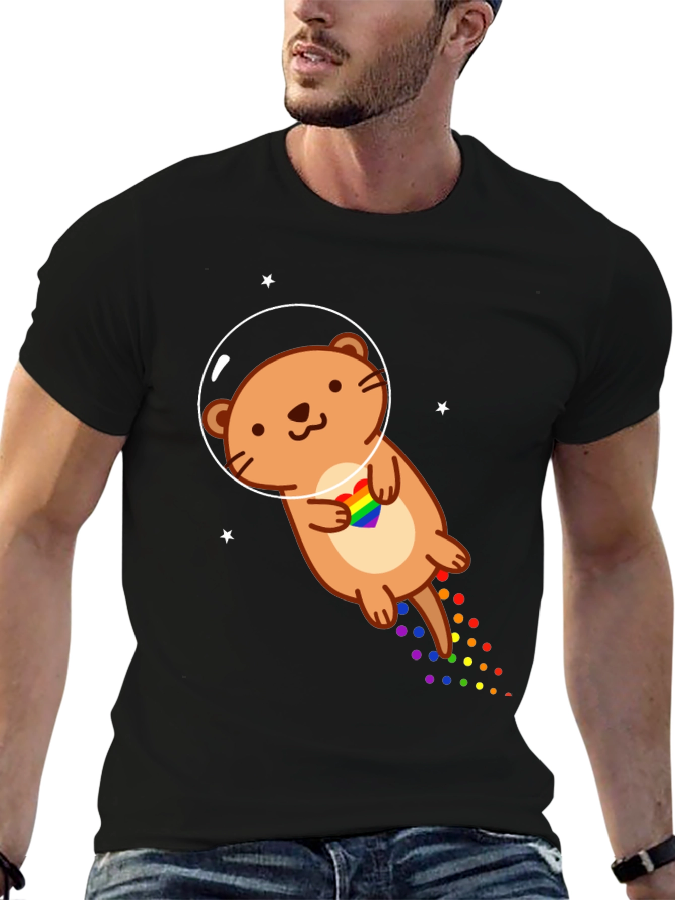 Black Space Otter LGBT Pride T-Shirt view 6