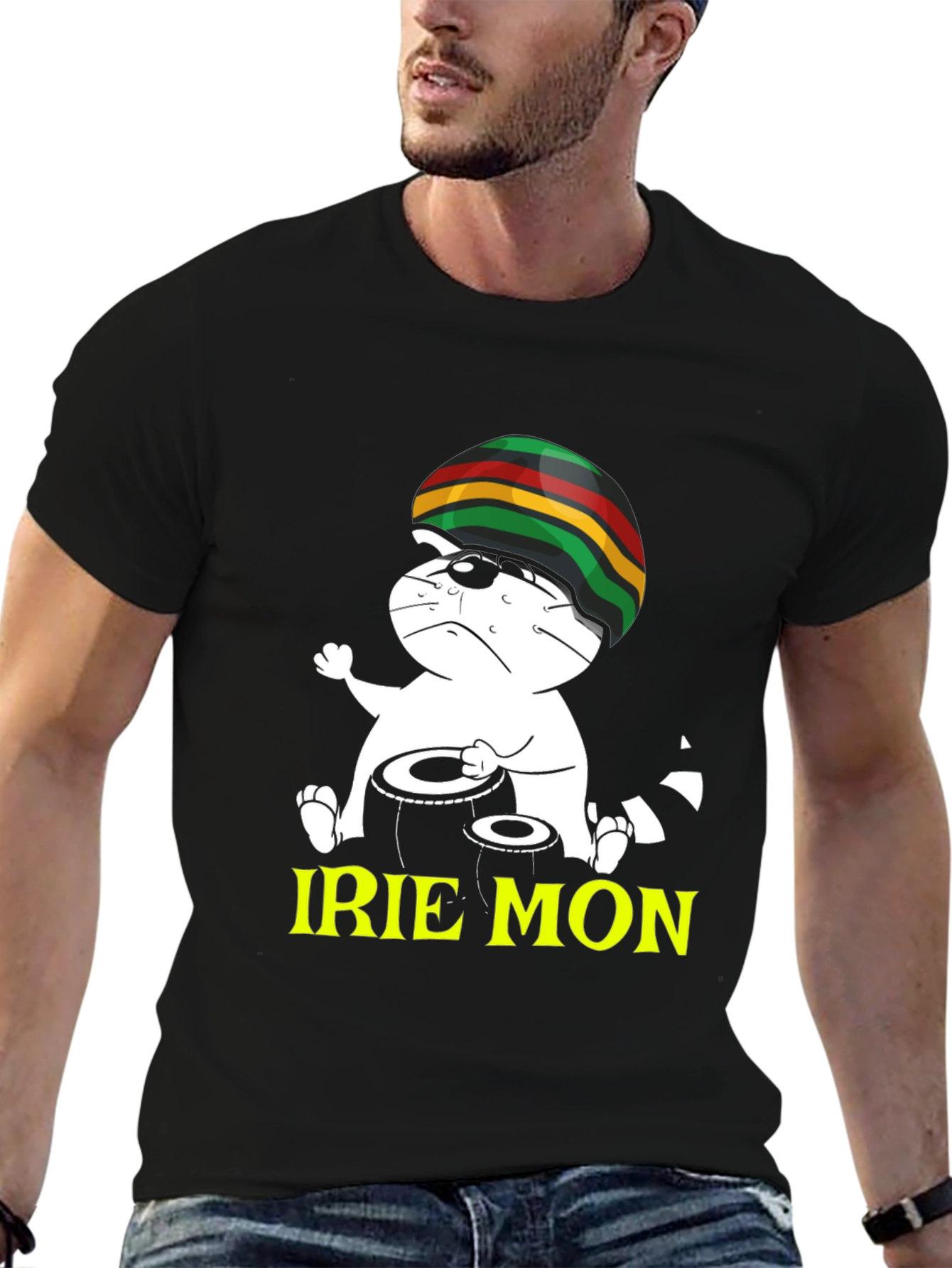 Black Irie Mon Rastafarian Cat Black T-Shirt view 6