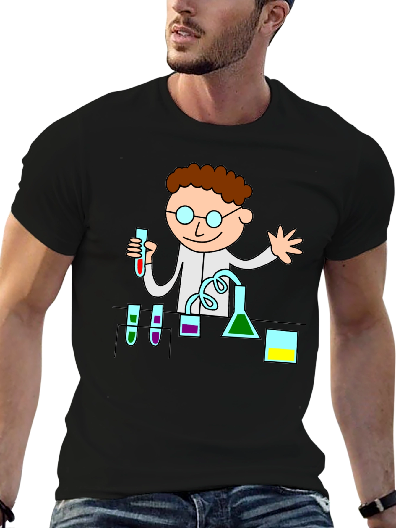 Black Scientist Graphic Tee - Black Cotton T-Shirt view 6