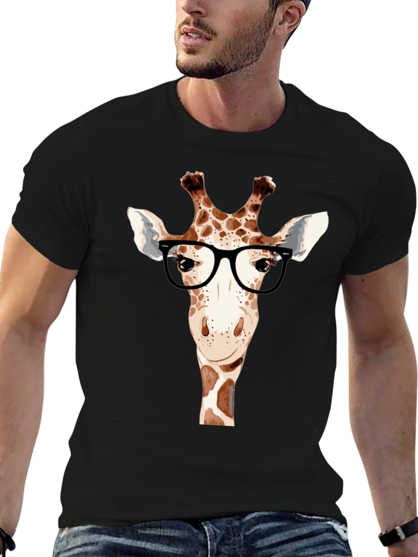 Black Giraffe with Glasses T-Shirt - Black view 6