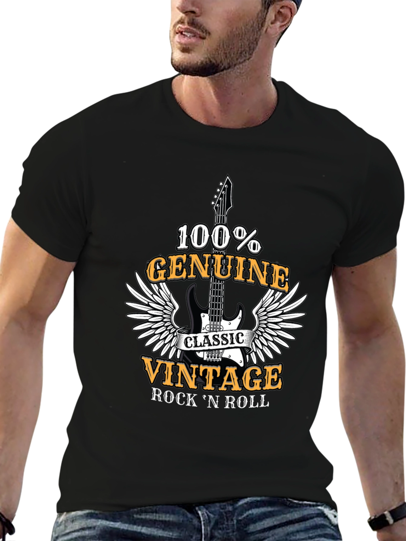 Black Vintage Rock 'n' Roll 100% Genuine T-Shirt view 6