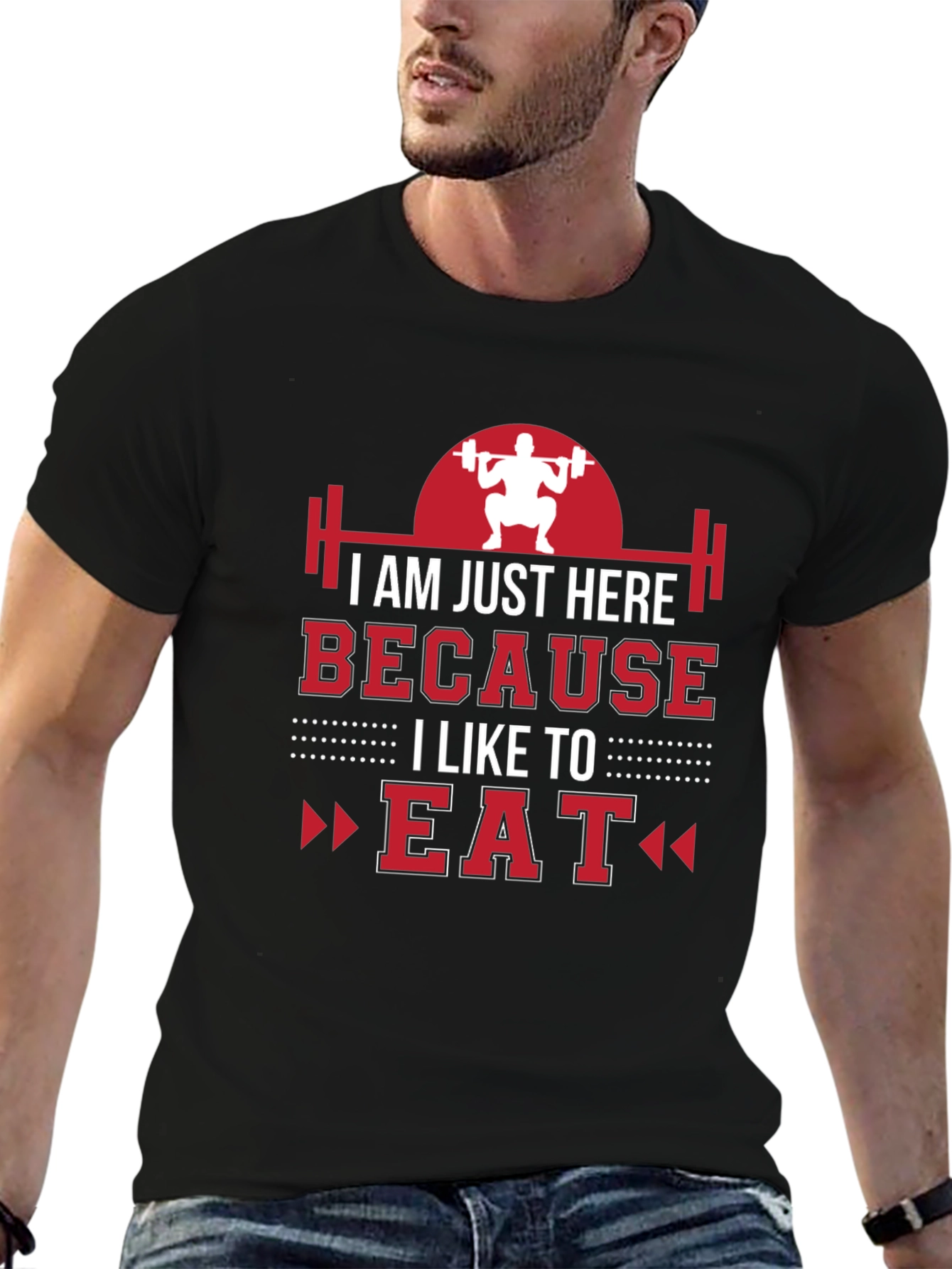 Black Funny Gym T-Shirt: I'm Just Here Because I Like To Eat view 6