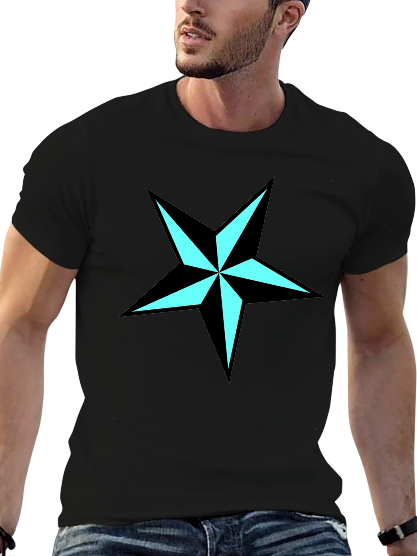 Black Nautical Star Graphic Tee - Black Cotton Blend Shirt view 6