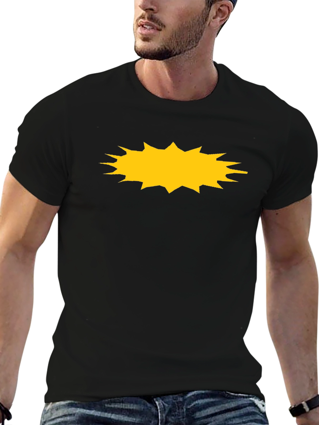 Black Men's Black T-Shirt with Yellow Burst Design view 6