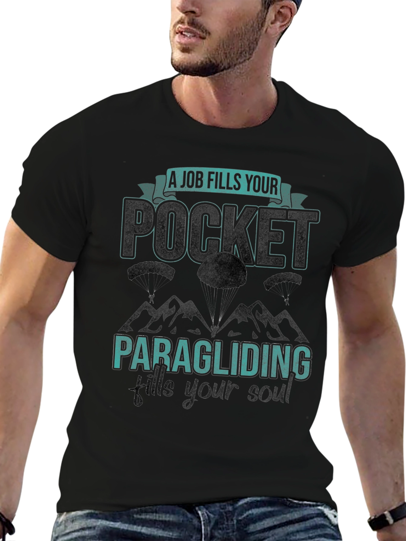 Black Paragliding Fills Your Soul Black Graphic Tee view 6