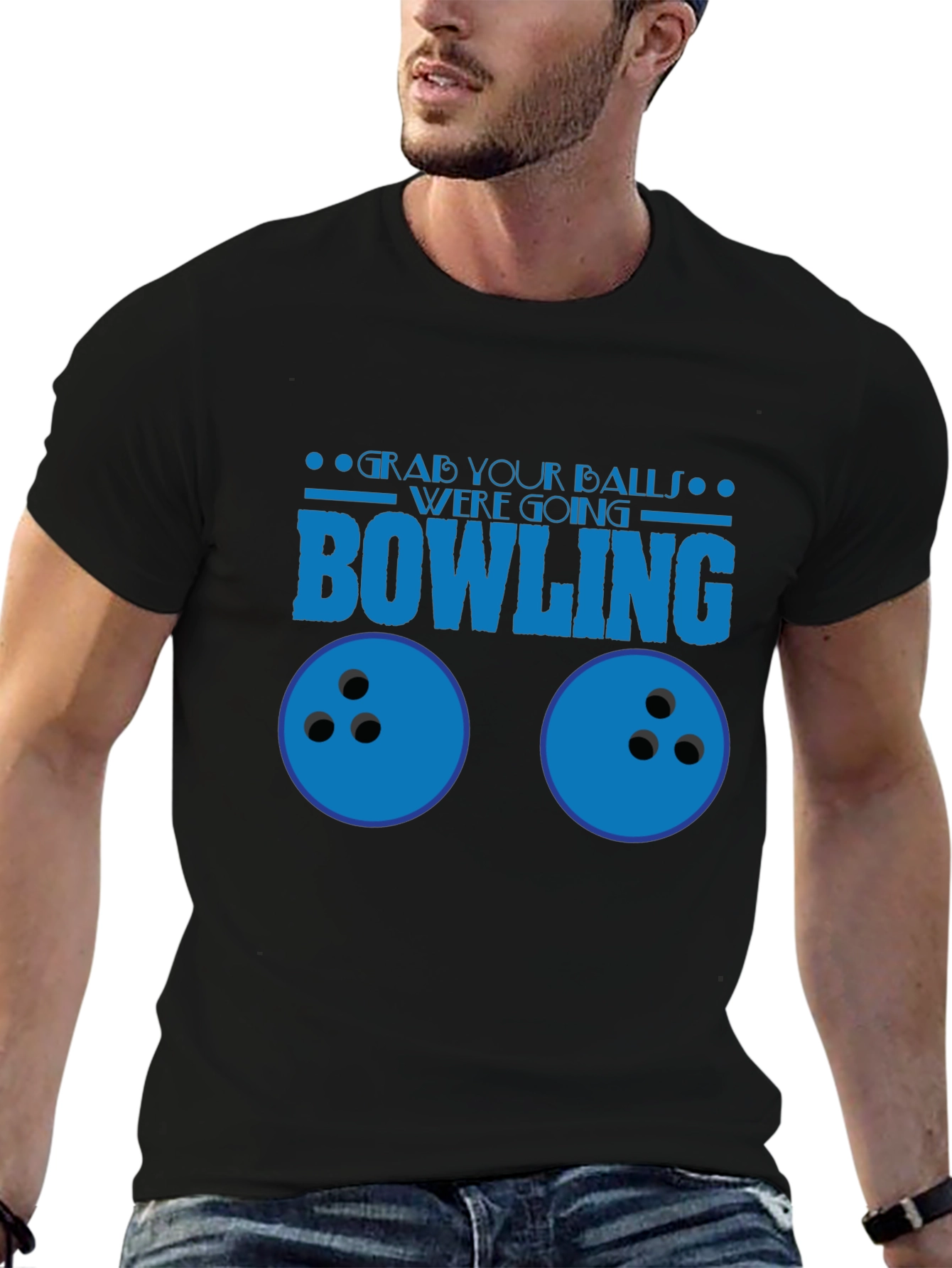 Black Grab Your Balls Bowling T-Shirt Funny Graphic Tee view 6
