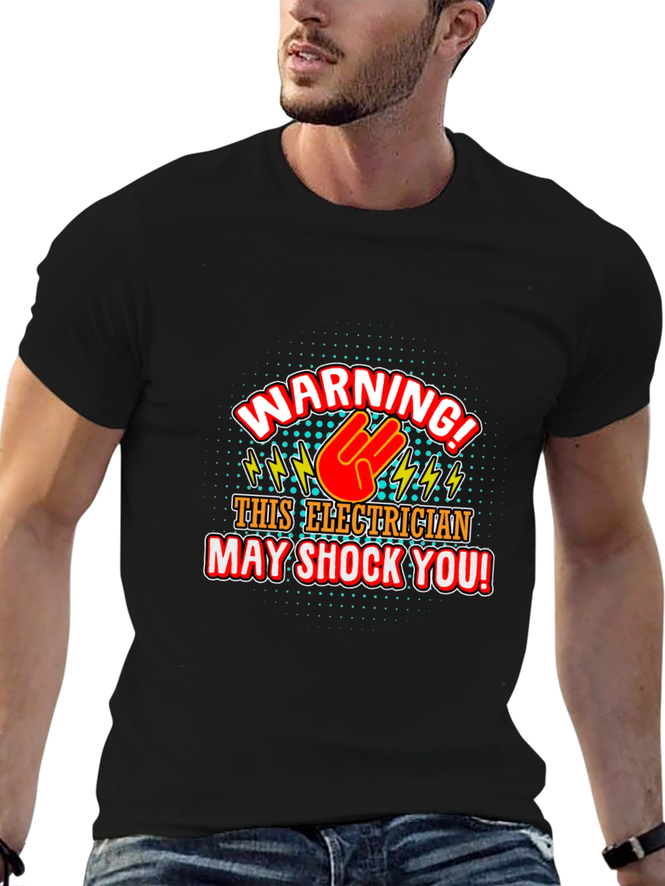 Black Electrician Warning T-Shirt view 6