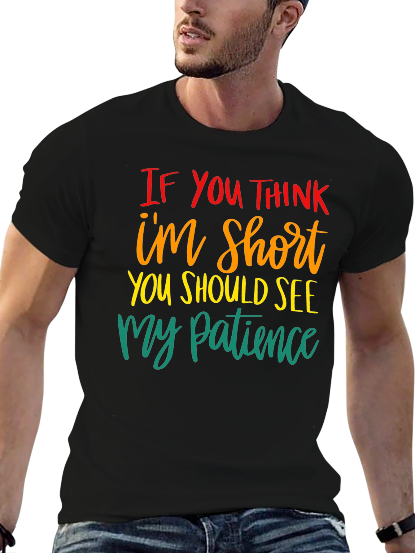 Black Humorous Short Patience Graphic T-Shirt view 6