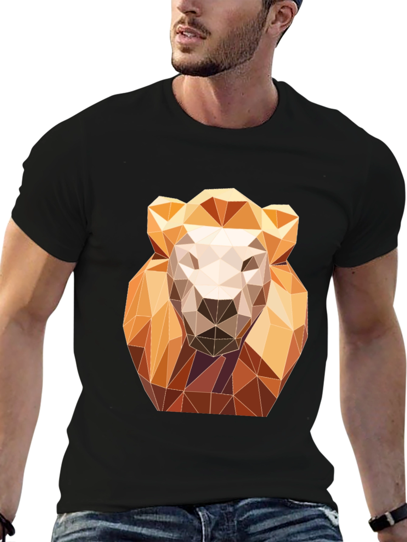 Black Geometric Lion Graphic Tee - Modern Art Design view 6