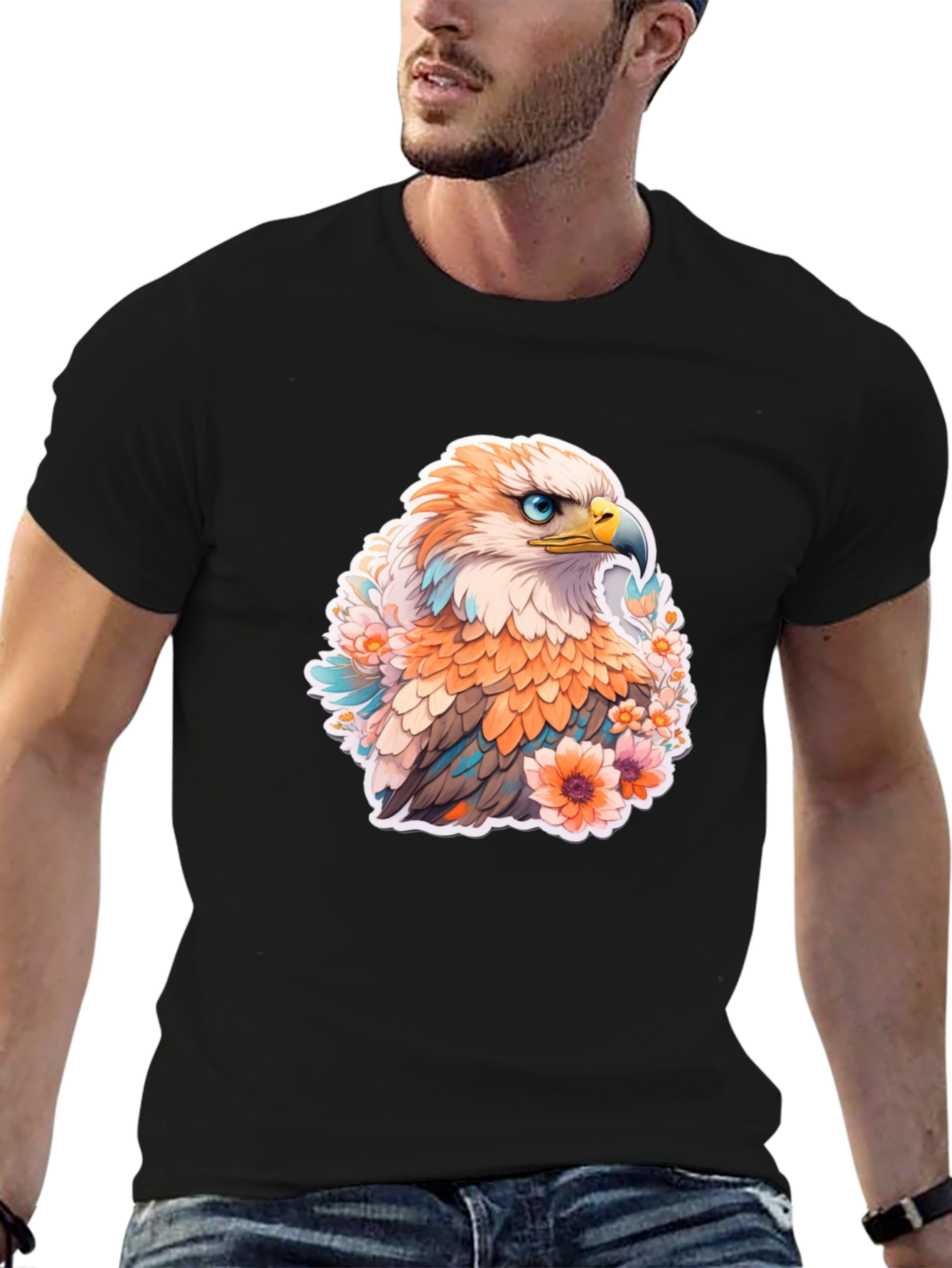 Floral Eagle Graphic Tee - Men's Black T-Shirt - 6