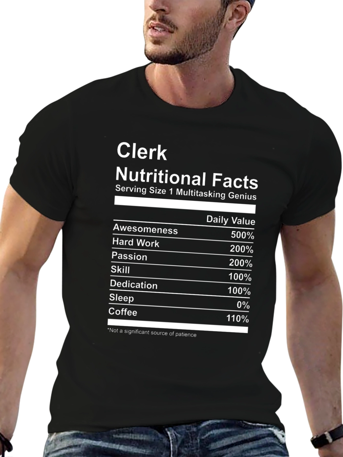 Black Clerk Nutritional Facts T-Shirt - Multitasking Genius view 6