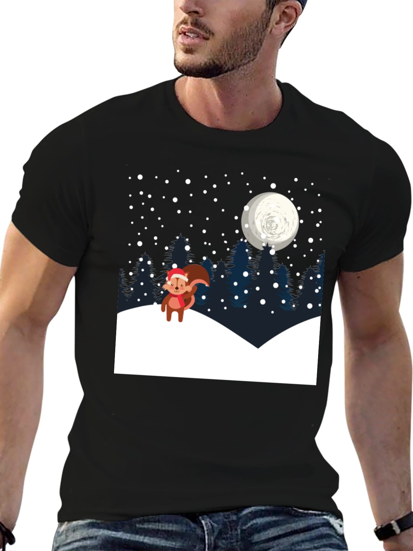Winter Squirrel T-Shirt: Holiday Night Scene Graphic Tee - 6