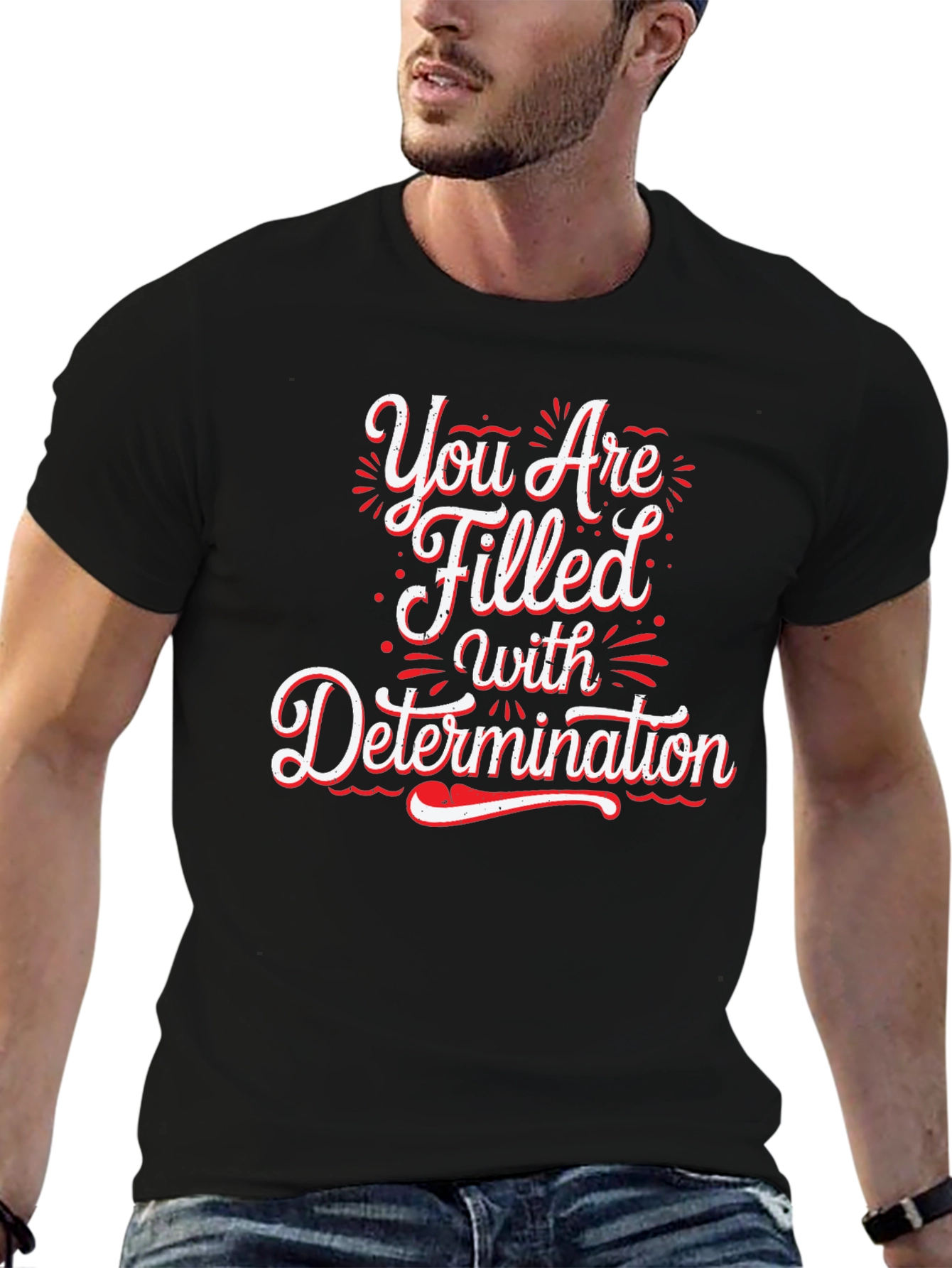 Black Determination Graphic Black T-Shirt view 6