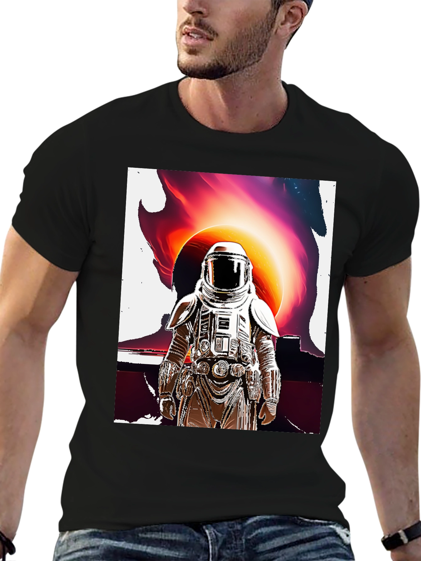 Black Astronaut Graphic T-Shirt - Space Art Tee view 6
