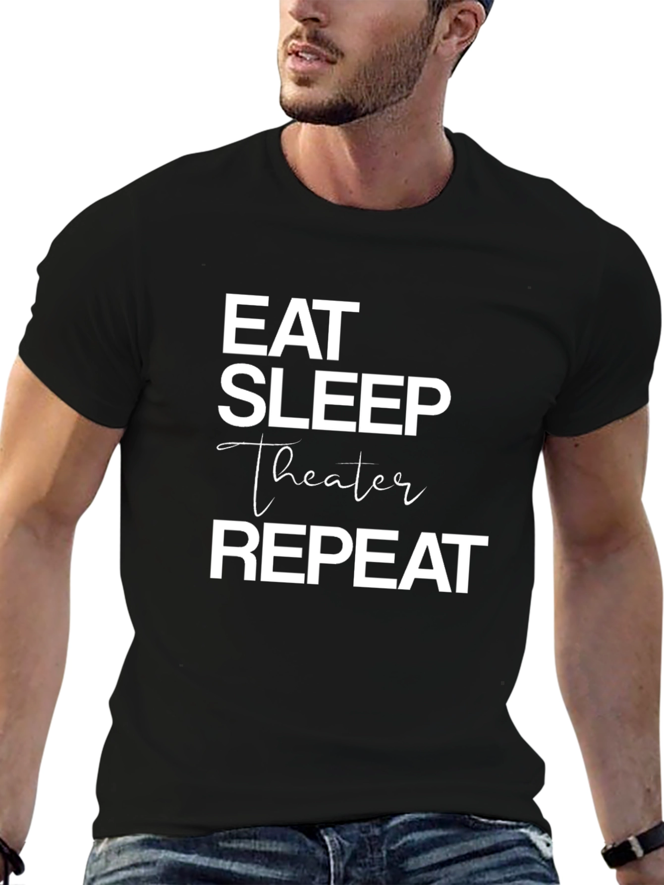 Black Eat Sleep Theater Repeat Graphic Tee view 6