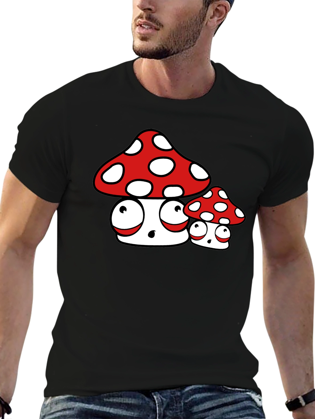 Black Funny Mushroom Graphic Tee view 6