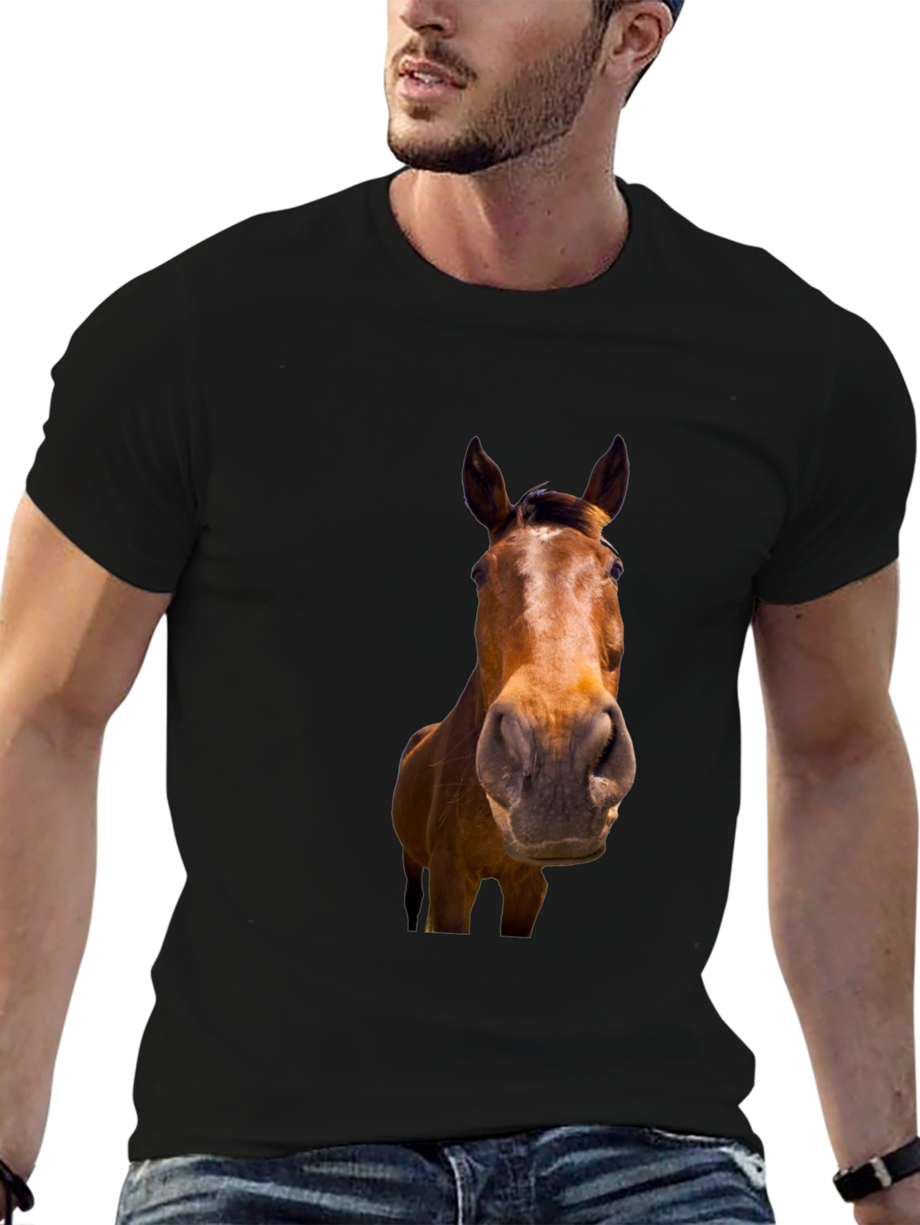 Black Black Horse Graphic T-Shirt for Men view 6