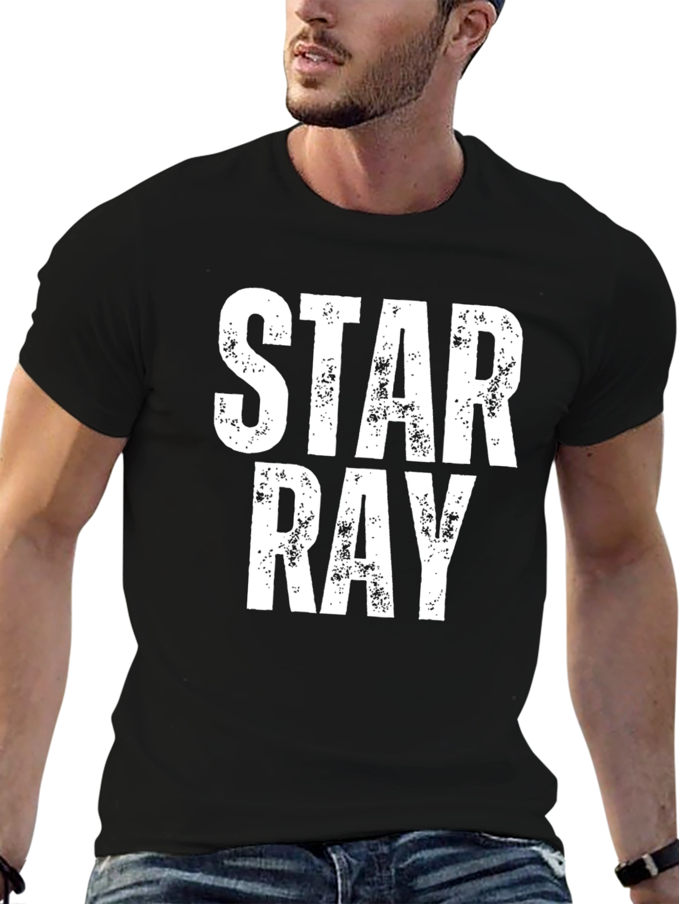 Black Star Ray Graphic T-Shirt - Distressed Print view 6