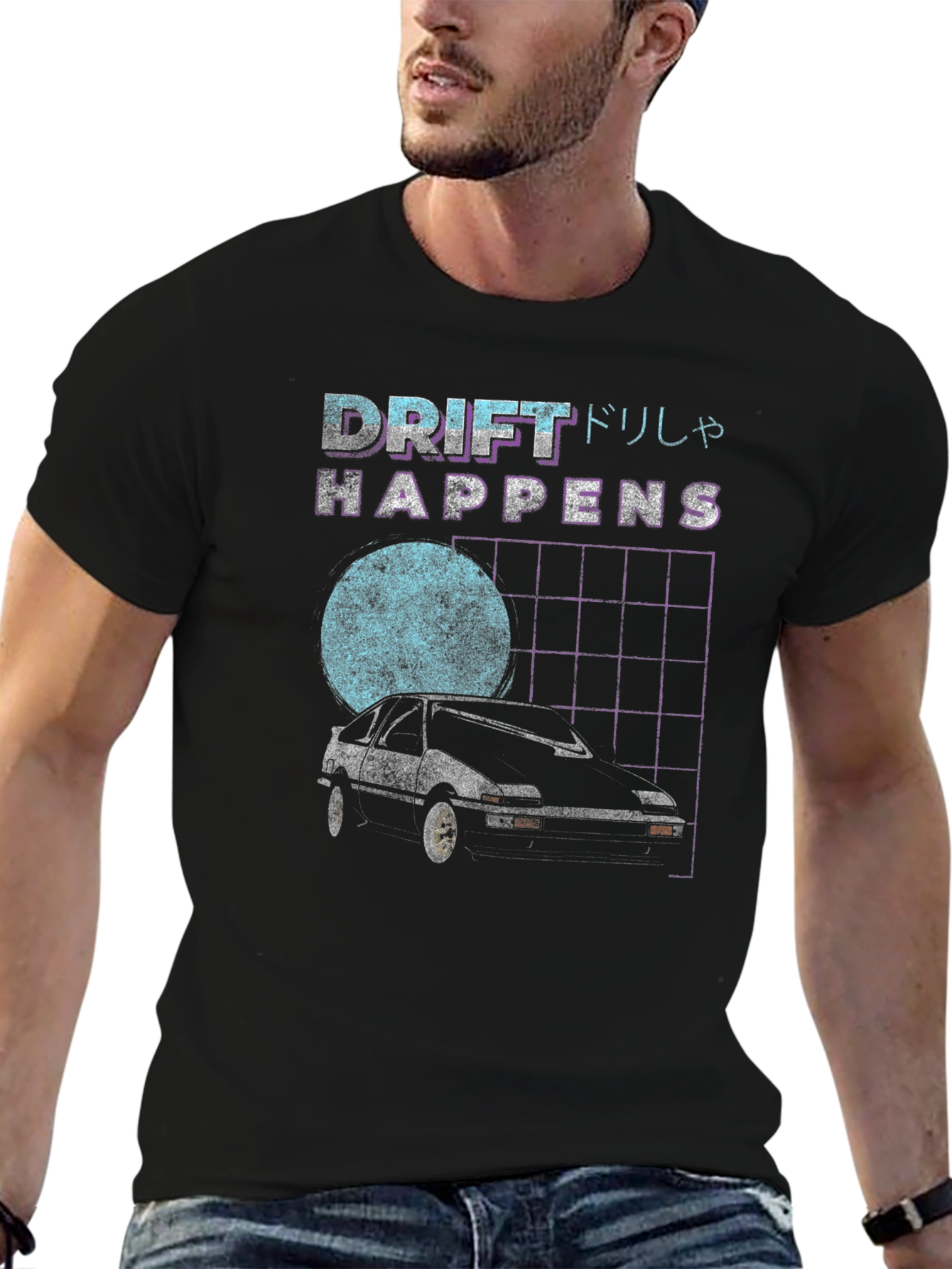 Black Drift Happens Graphic Tee - Retro Car Design view 6