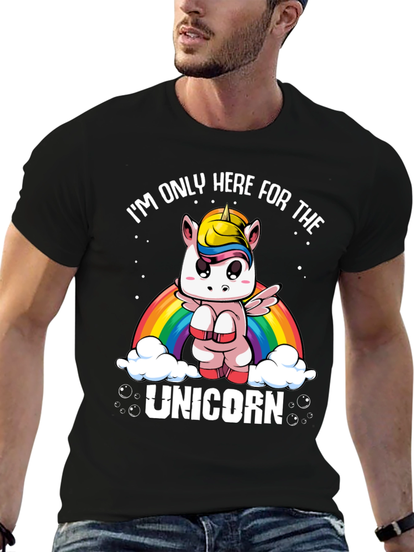 Black I'm Only Here For The Unicorn T-Shirt view 6
