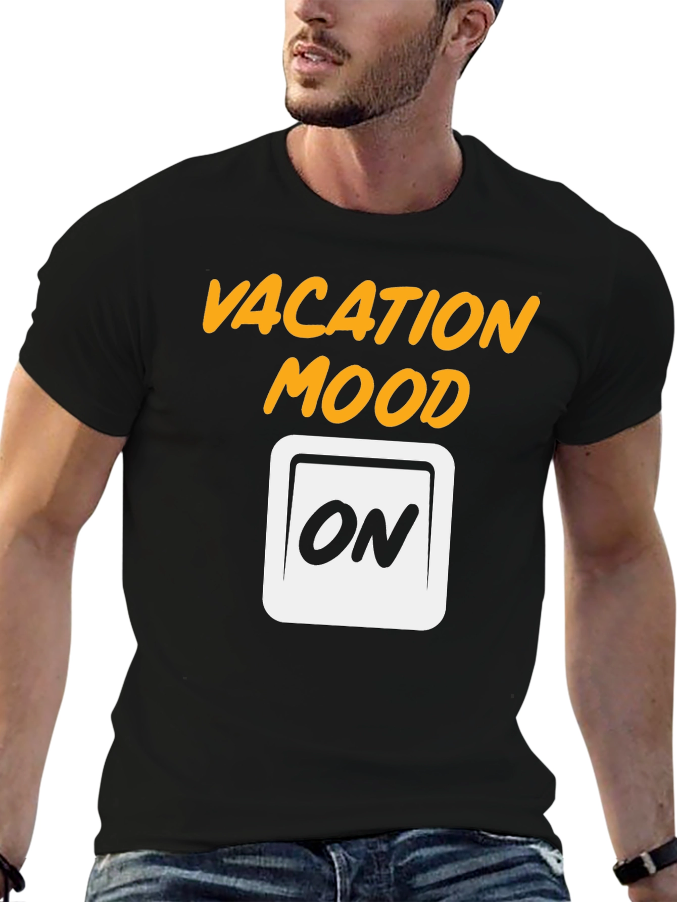 Black Vacation Mode On Graphic Tee - Black Cotton T-Shirt view 6