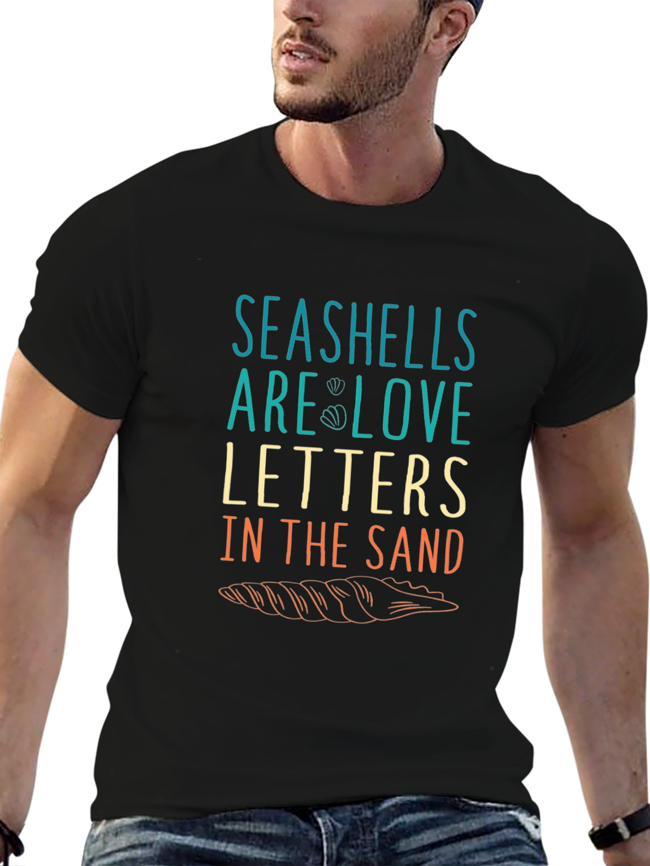 Black Seashells Love Letters Graphic T-Shirt - Black view 6