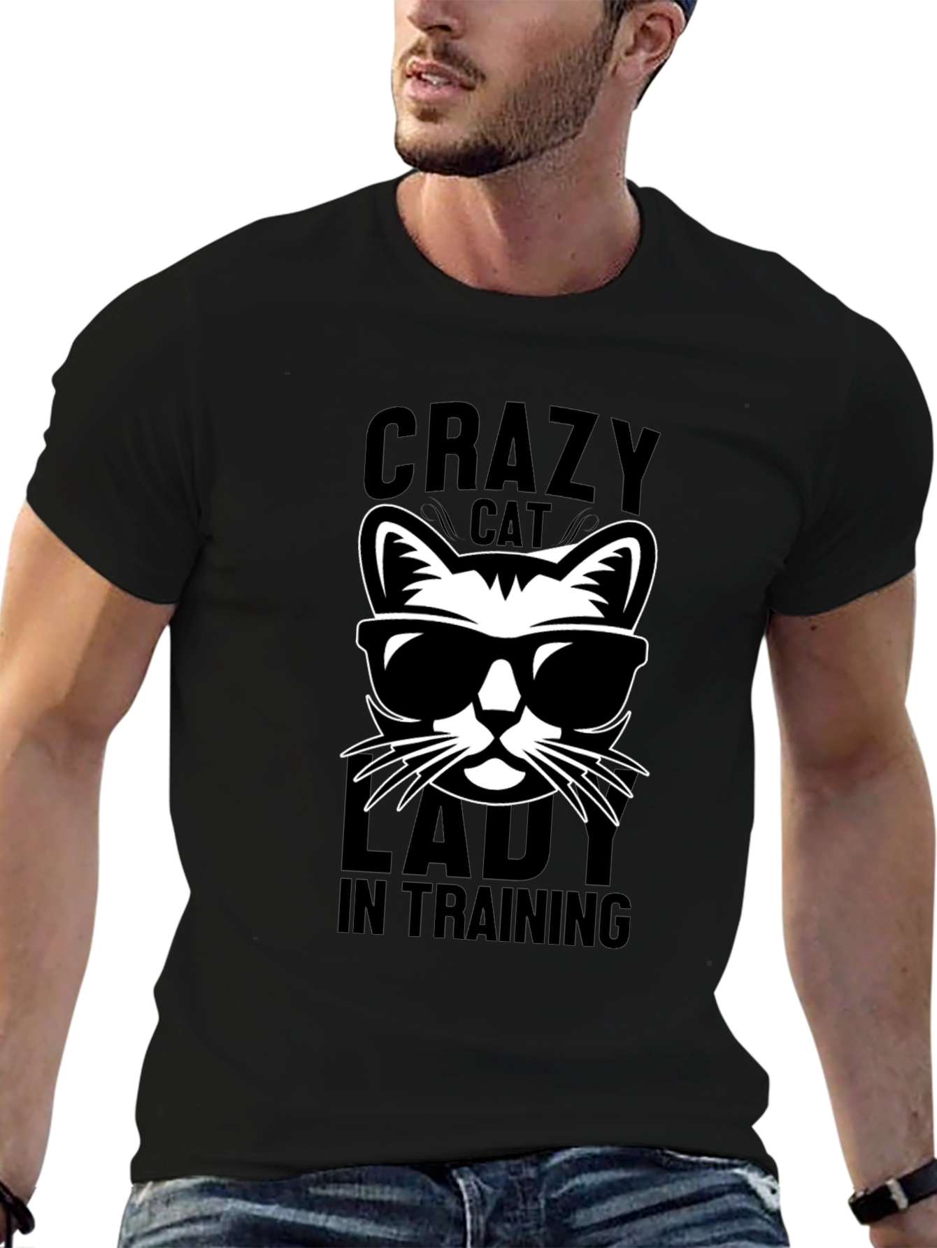 Black Crazy Cat Lady T-Shirt, Funny Cat Lover Tee view 6
