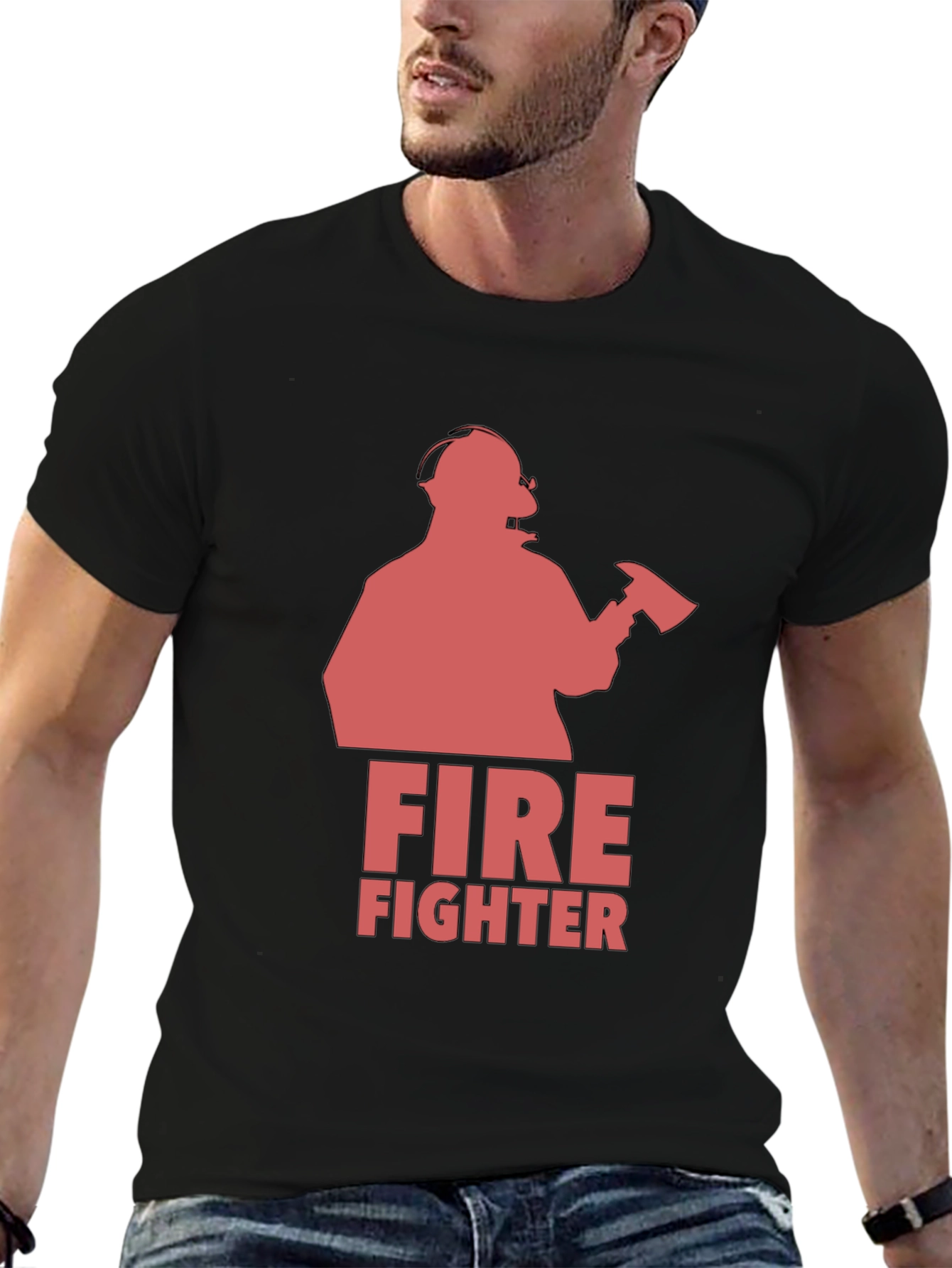 Black Firefighter Graphic Tee - Black Cotton T-Shirt view 6