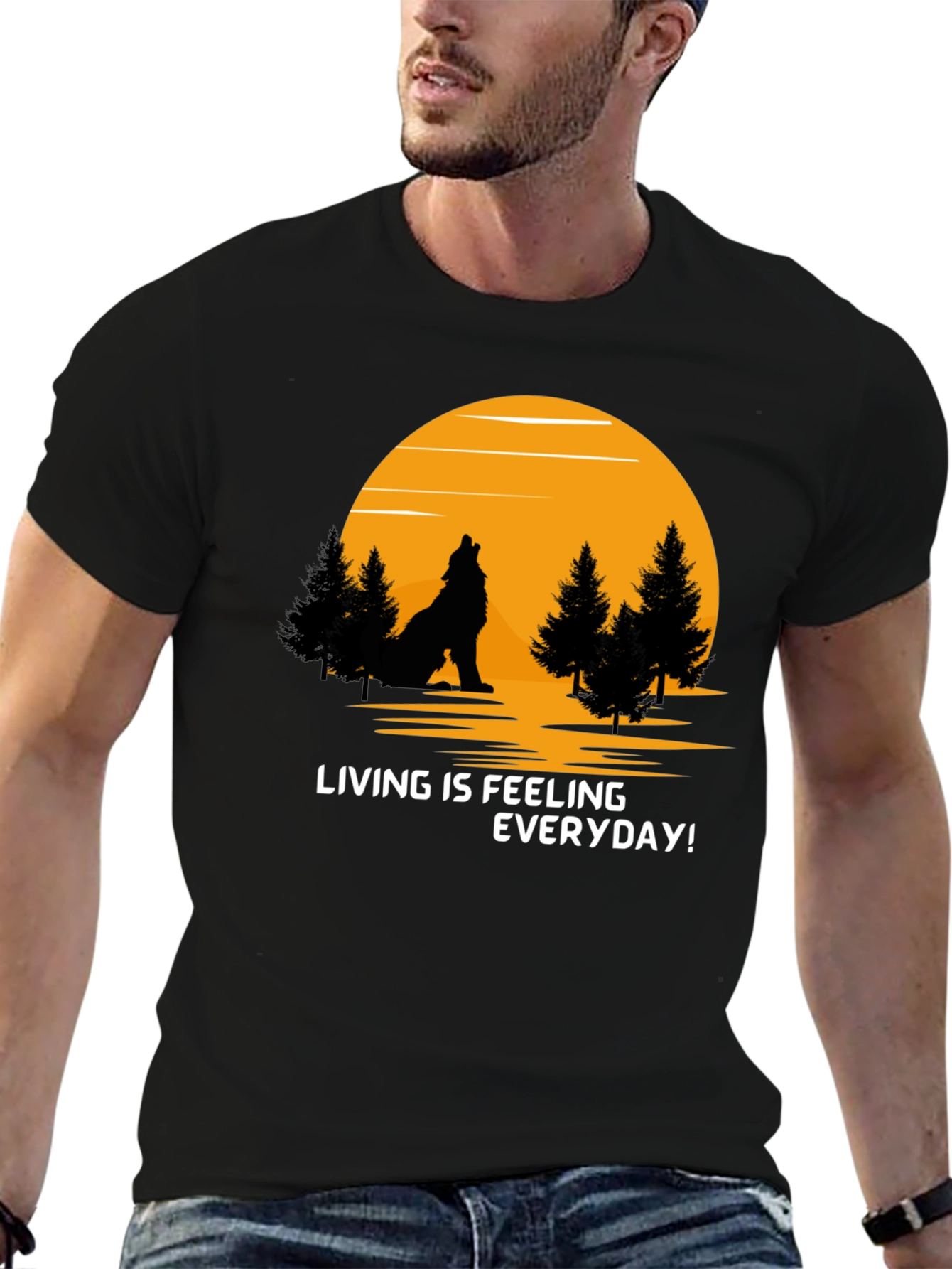 Black Wolf Howling at Moon Graphic T-Shirt view 6