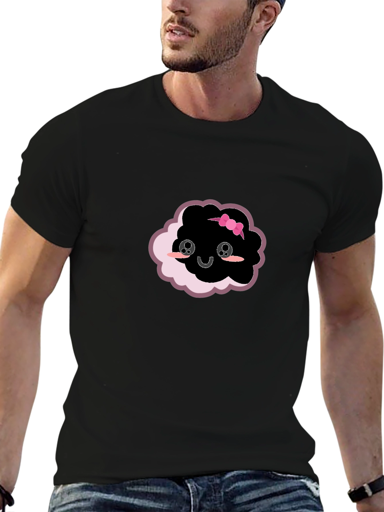 Black Cute Cloud Kawaii T-Shirt - Black view 6
