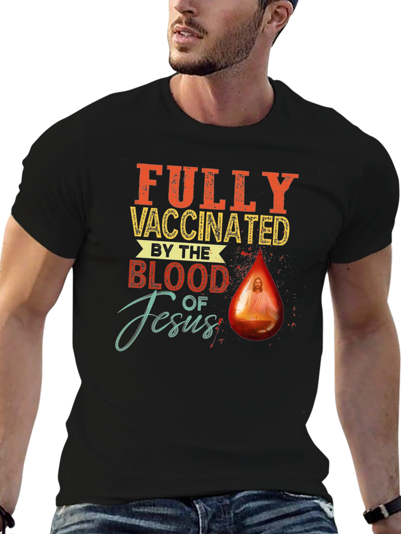 Black Fully Vaccinated by the Blood of Jesus T-Shirt view 6