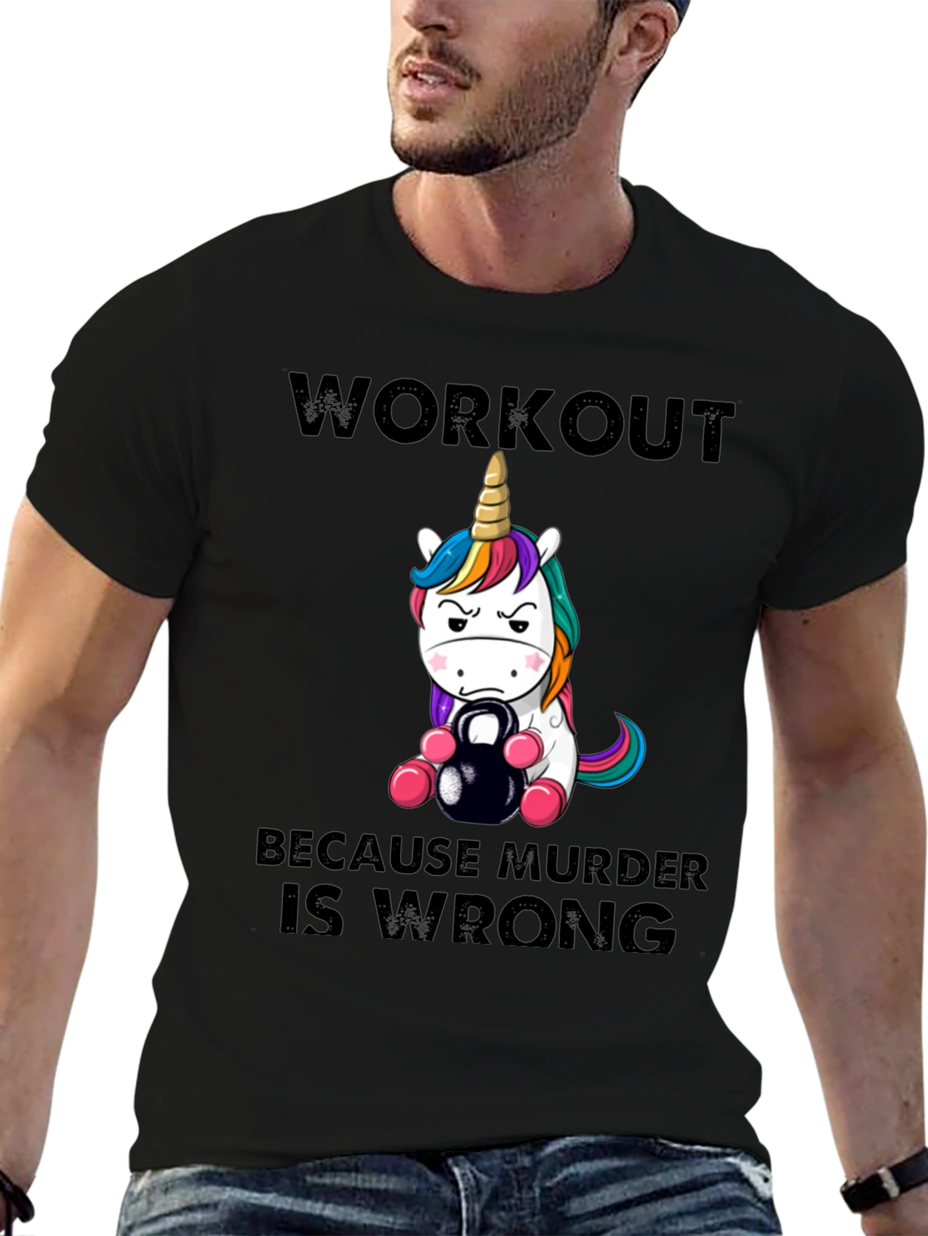 Black Workout Because Murder is Wrong Unisex T-Shirt view 6