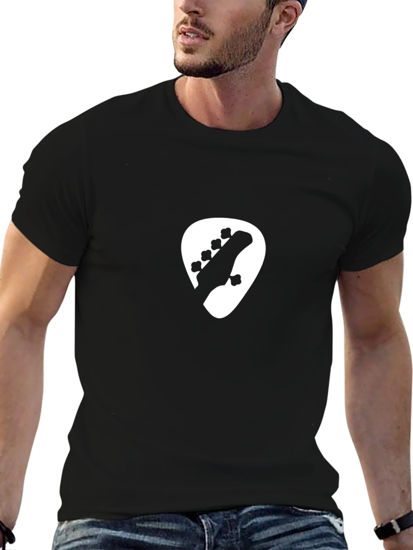 Black Bass Guitar Pick T-Shirt - Black Tee view 6