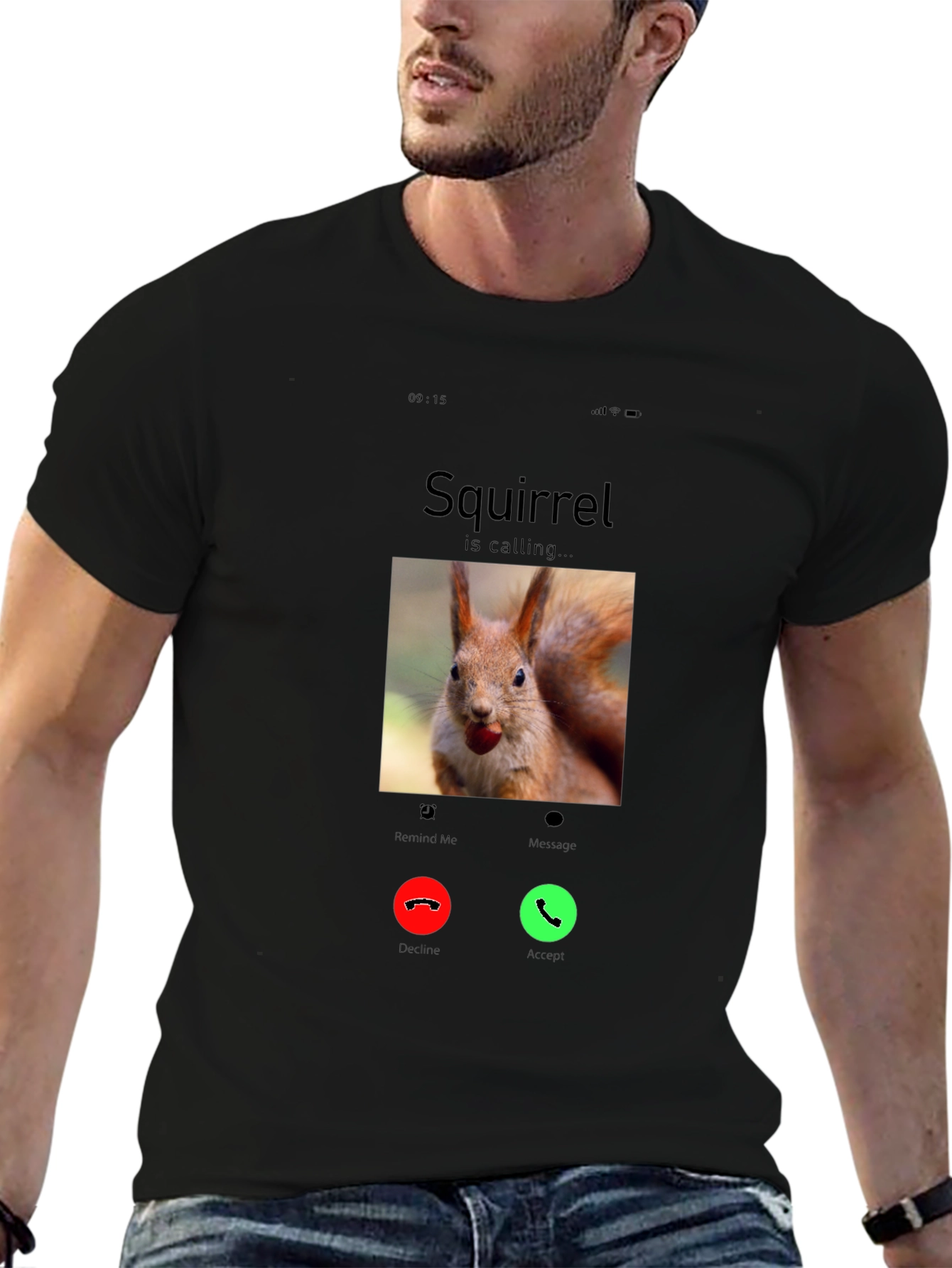 Black Squirrel Calling Funny T-Shirt view 6