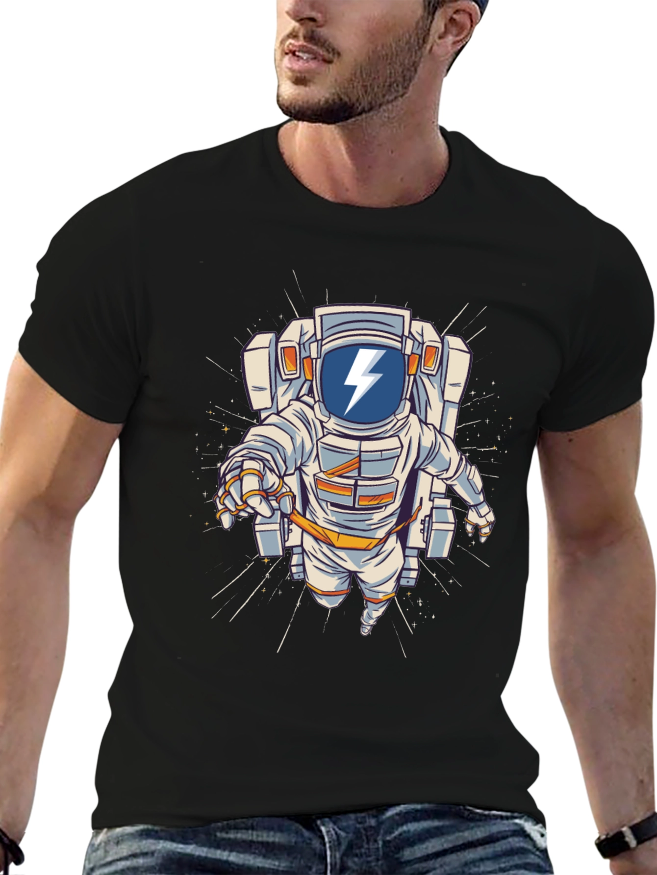 Black Astronaut Graphic T-Shirt - Bold Space Design view 6