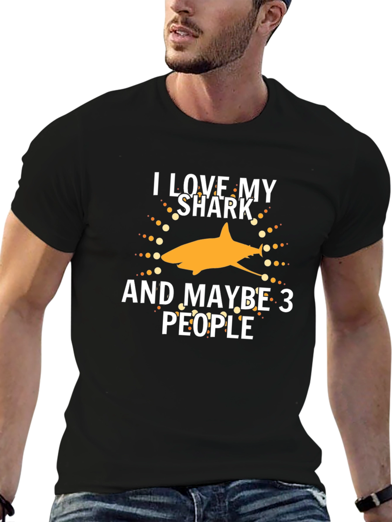 Black I Love My Shark and Maybe 3 People T-Shirt view 6