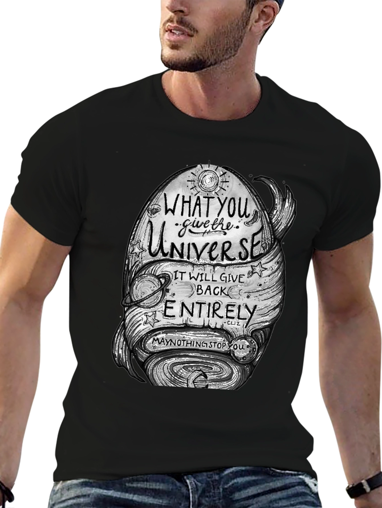 Black Universe Graphic Tee - Inspire & Motivate! view 6