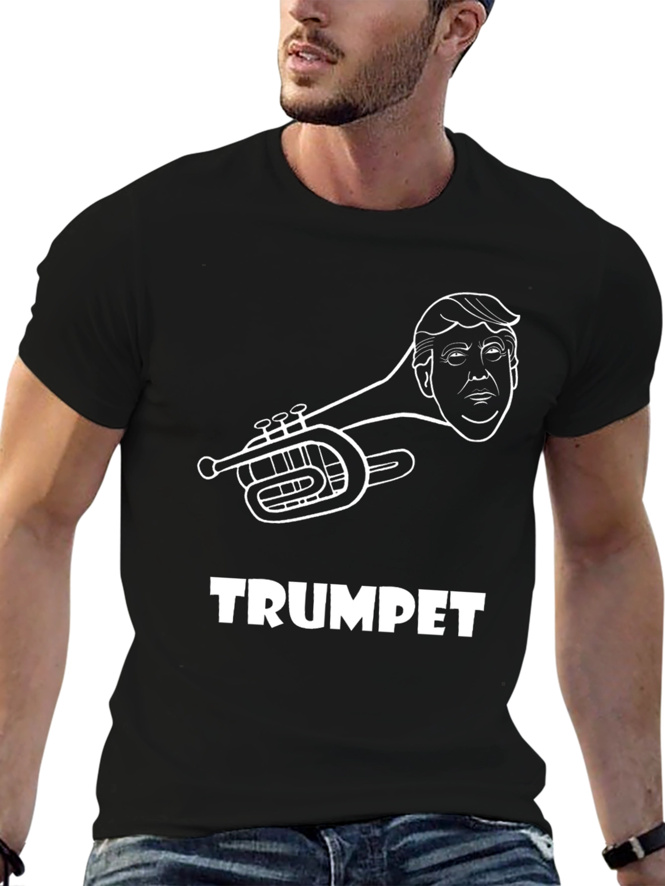Black Trumpet Pun T-Shirt Funny Music Tee view 6