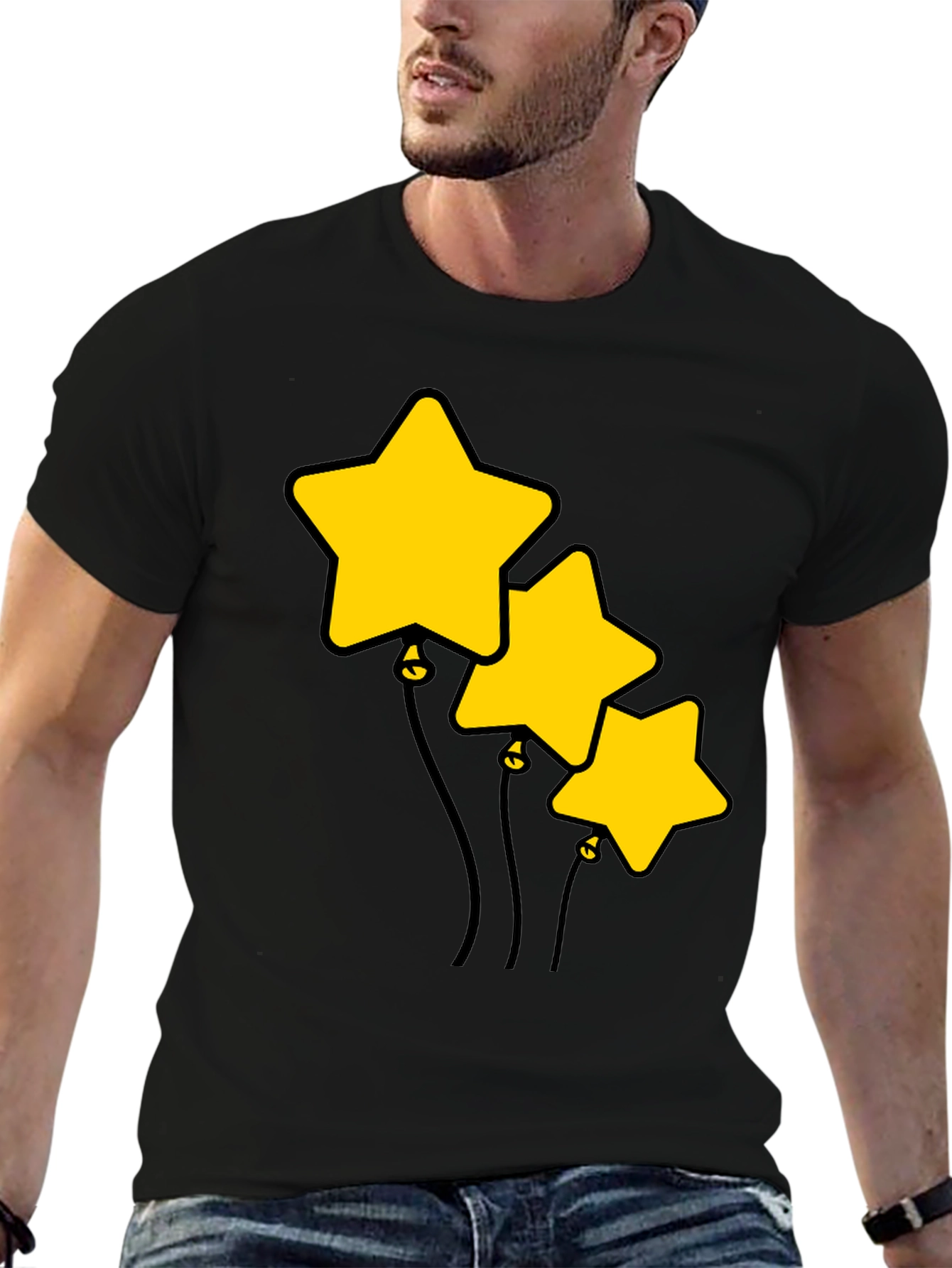 Black Star Balloons Graphic Tee - Black Cotton T-Shirt view 6