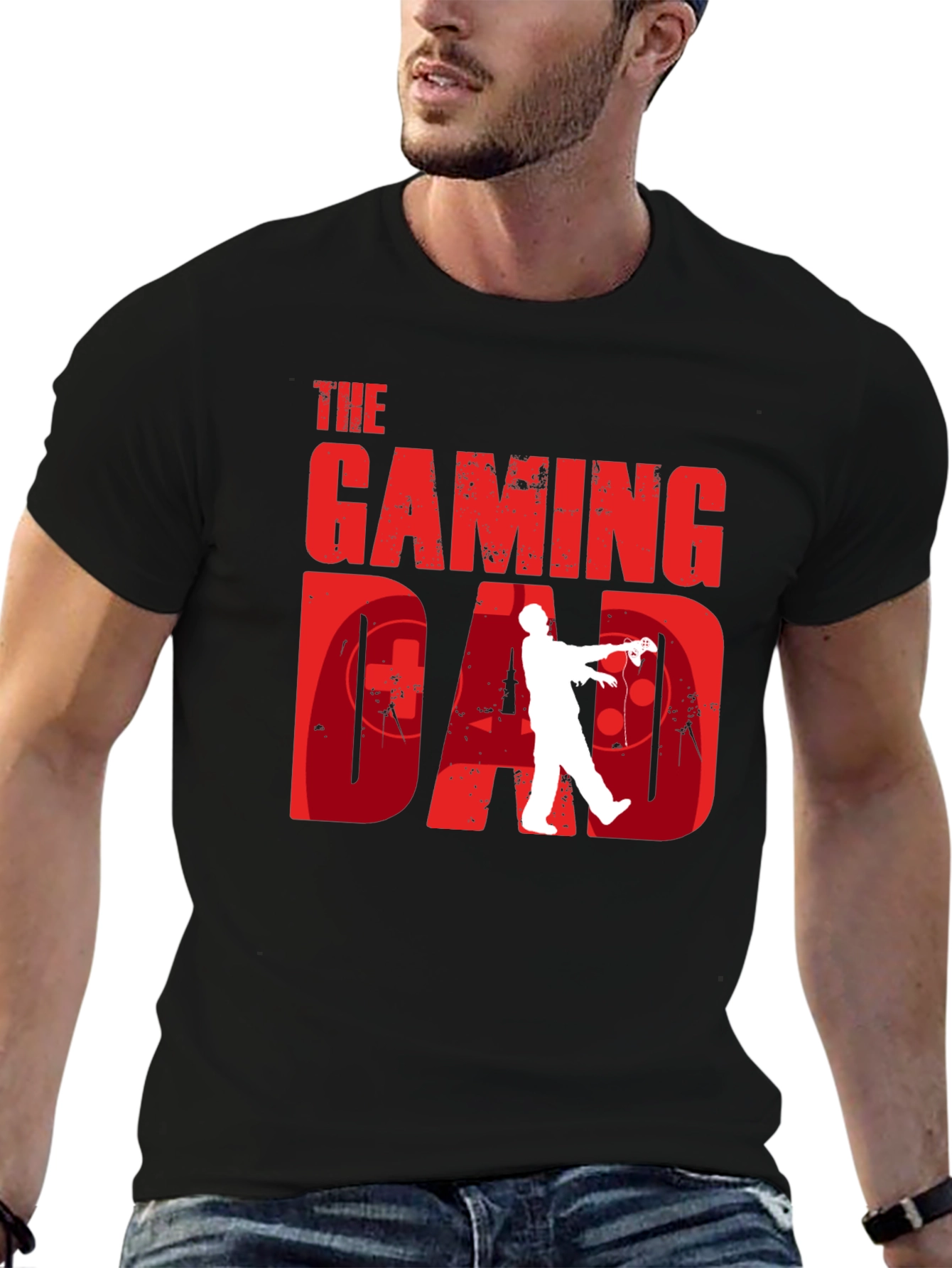 Black Gaming Dad T-Shirt - Gamer Zombie Graphic Tee view 6