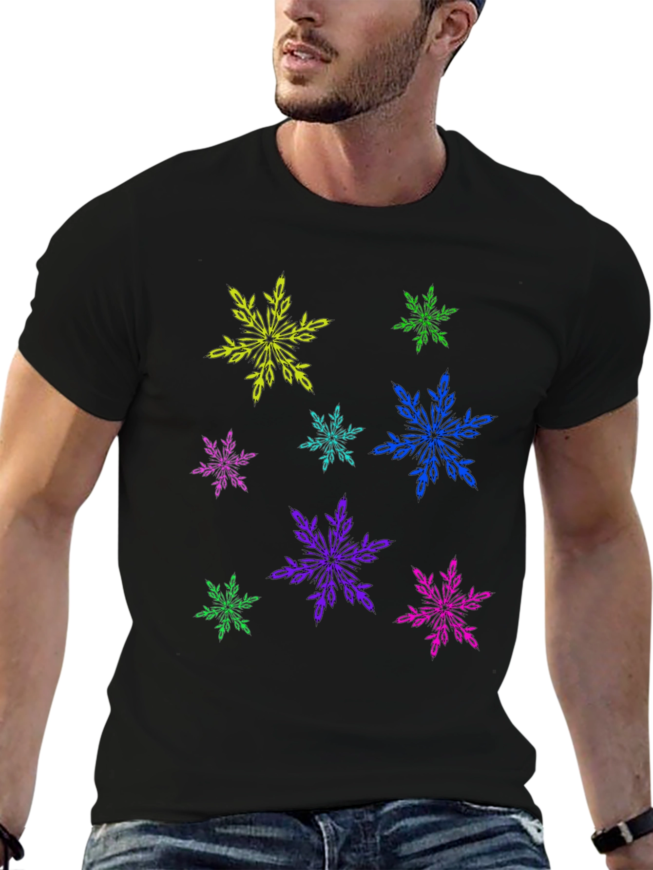 Black Funky Snowflake Graphic Tee - Black view 6